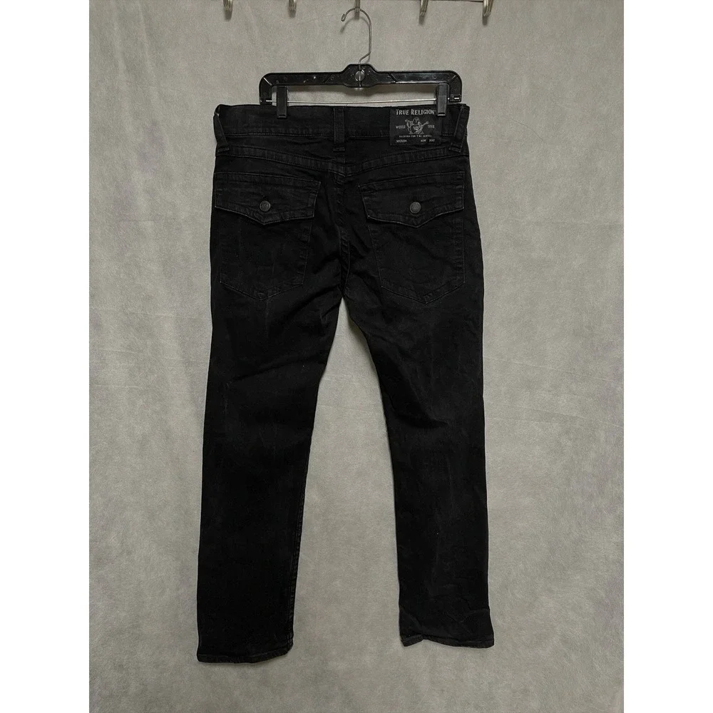 True Religion Jeans Men 33x33 Black Ricky Relaxed Straight Stretch Flap Pockets